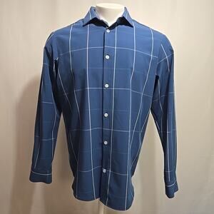Mizzen + Main Leeward Shirt Mens Size Large Standard Fit Windowpane Plaid Blue
